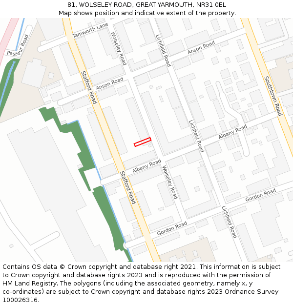 81, WOLSELEY ROAD, GREAT YARMOUTH, NR31 0EL: Location map and indicative extent of plot