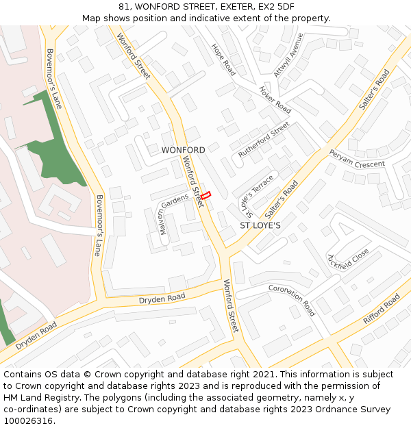 81, WONFORD STREET, EXETER, EX2 5DF: Location map and indicative extent of plot