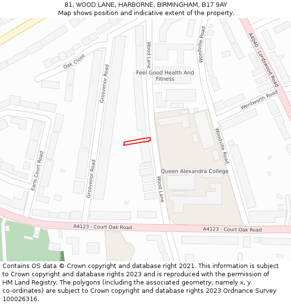81, WOOD LANE, HARBORNE, BIRMINGHAM, B17 9AY: Location map and indicative extent of plot