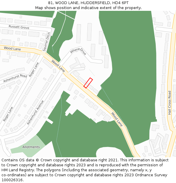 81, WOOD LANE, HUDDERSFIELD, HD4 6PT: Location map and indicative extent of plot