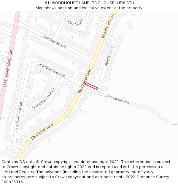 81, WOODHOUSE LANE, BRIGHOUSE, HD6 3TH: Location map and indicative extent of plot