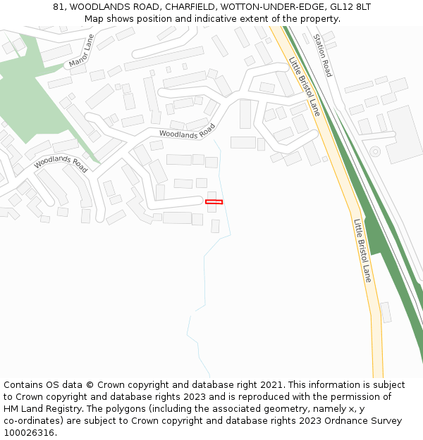 81, WOODLANDS ROAD, CHARFIELD, WOTTON-UNDER-EDGE, GL12 8LT: Location map and indicative extent of plot