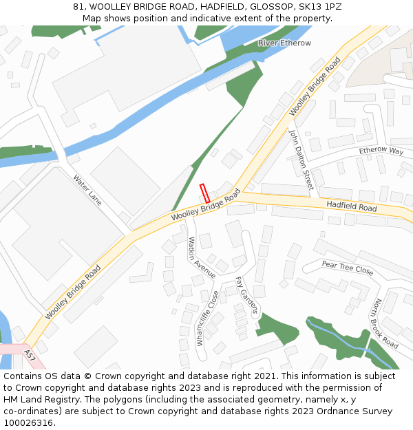 81, WOOLLEY BRIDGE ROAD, HADFIELD, GLOSSOP, SK13 1PZ: Location map and indicative extent of plot