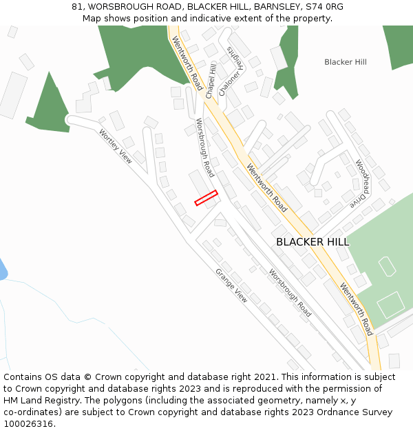 81, WORSBROUGH ROAD, BLACKER HILL, BARNSLEY, S74 0RG: Location map and indicative extent of plot
