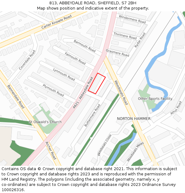 813, ABBEYDALE ROAD, SHEFFIELD, S7 2BH: Location map and indicative extent of plot