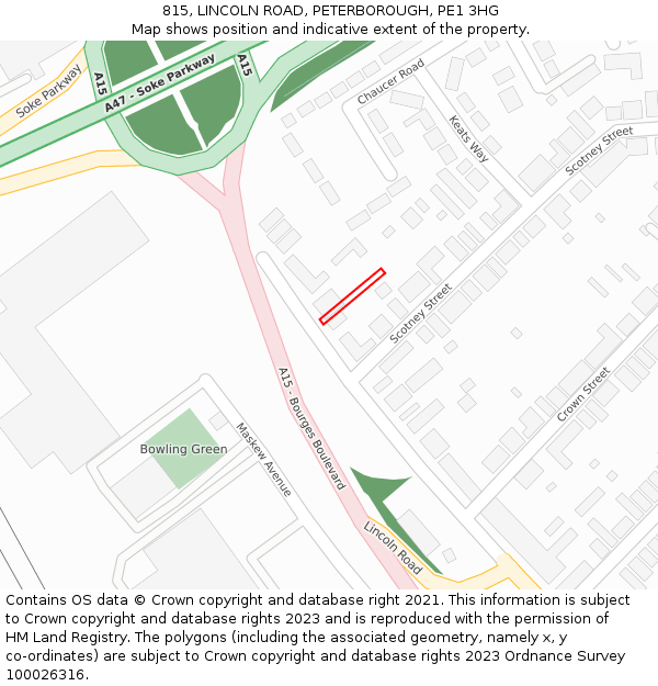 815, LINCOLN ROAD, PETERBOROUGH, PE1 3HG: Location map and indicative extent of plot