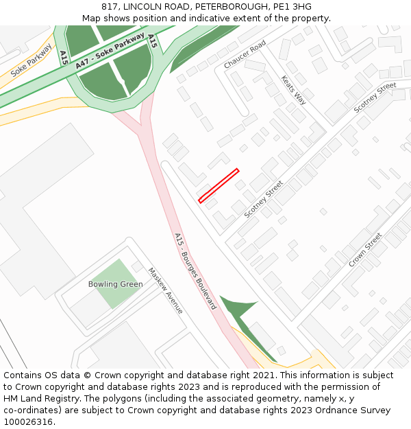 817, LINCOLN ROAD, PETERBOROUGH, PE1 3HG: Location map and indicative extent of plot
