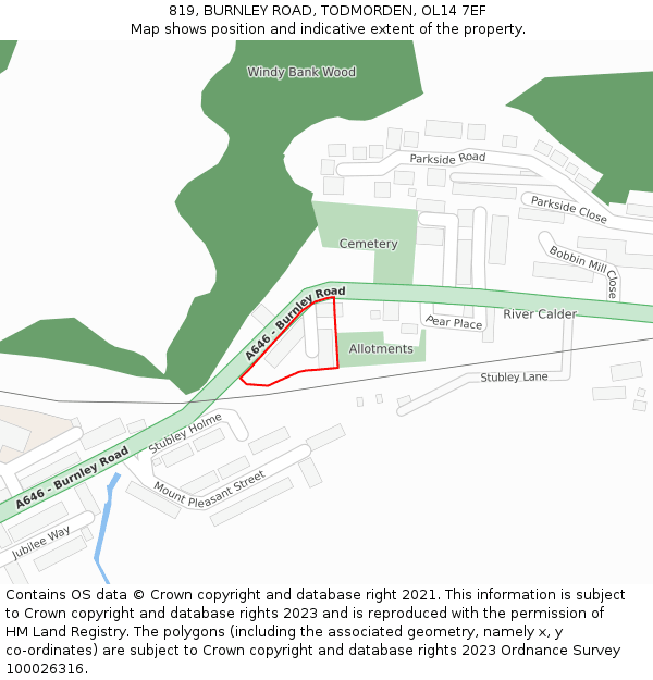 819, BURNLEY ROAD, TODMORDEN, OL14 7EF: Location map and indicative extent of plot