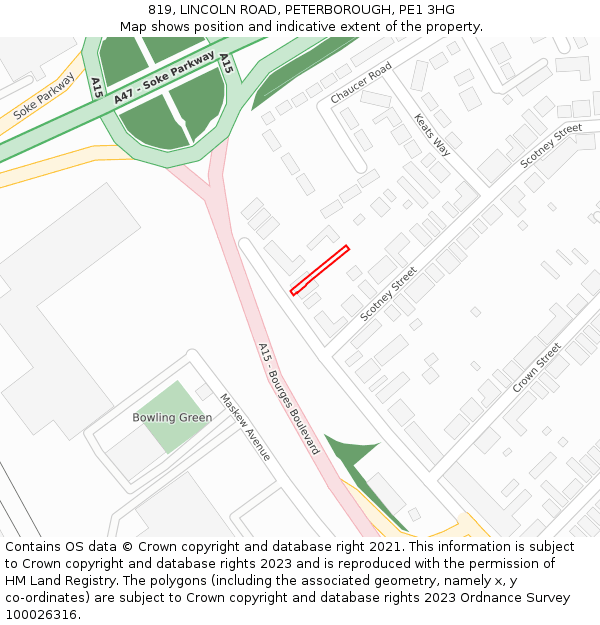 819, LINCOLN ROAD, PETERBOROUGH, PE1 3HG: Location map and indicative extent of plot