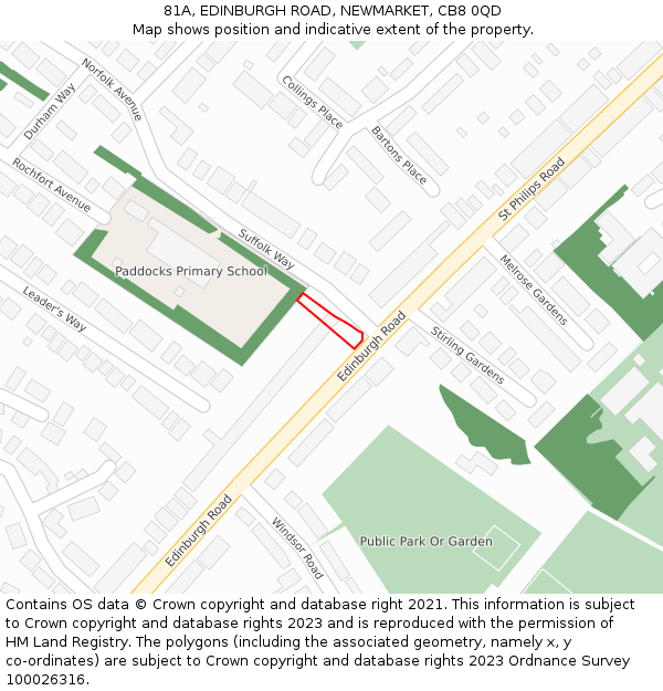 81A, EDINBURGH ROAD, NEWMARKET, CB8 0QD: Location map and indicative extent of plot