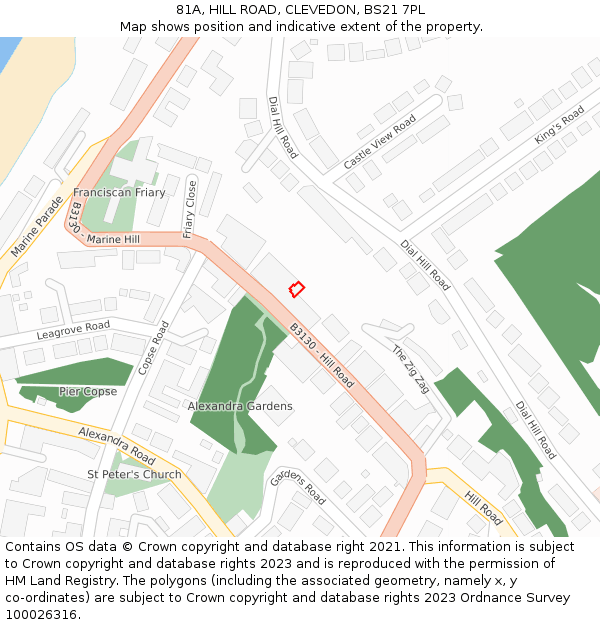 81A, HILL ROAD, CLEVEDON, BS21 7PL: Location map and indicative extent of plot