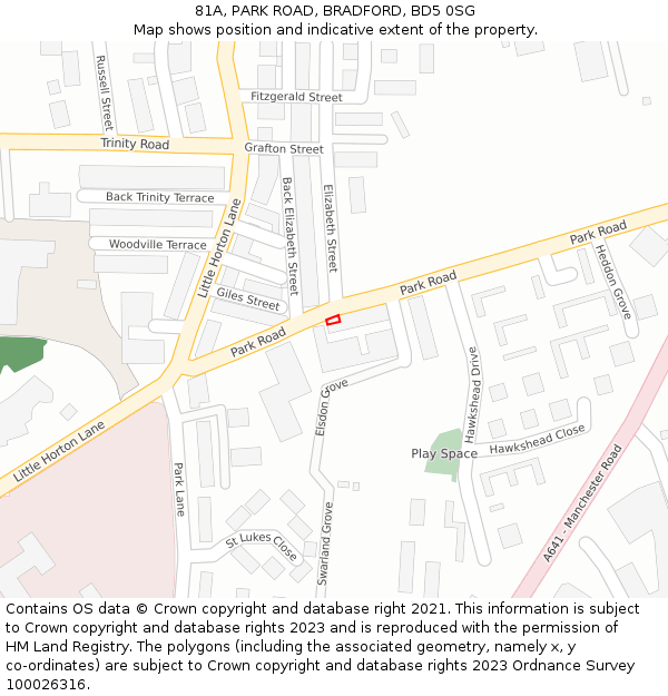 81A, PARK ROAD, BRADFORD, BD5 0SG: Location map and indicative extent of plot