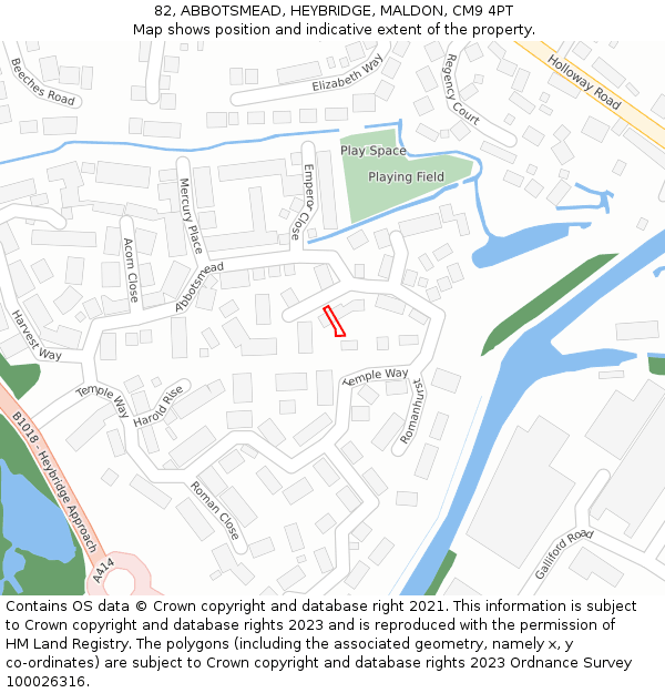 82, ABBOTSMEAD, HEYBRIDGE, MALDON, CM9 4PT: Location map and indicative extent of plot