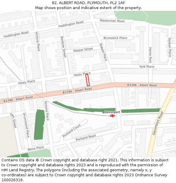82, ALBERT ROAD, PLYMOUTH, PL2 1AF: Location map and indicative extent of plot
