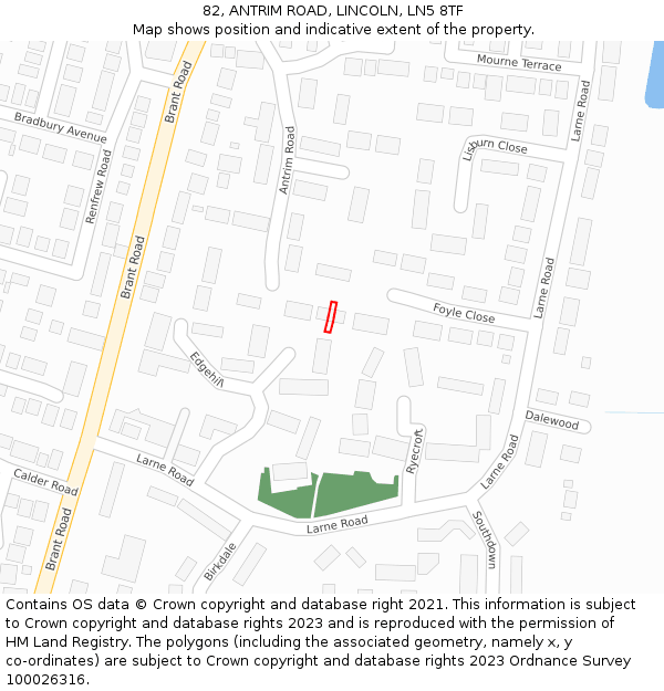 82, ANTRIM ROAD, LINCOLN, LN5 8TF: Location map and indicative extent of plot