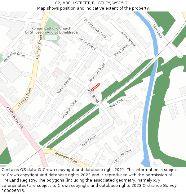 82, ARCH STREET, RUGELEY, WS15 2JU: Location map and indicative extent of plot