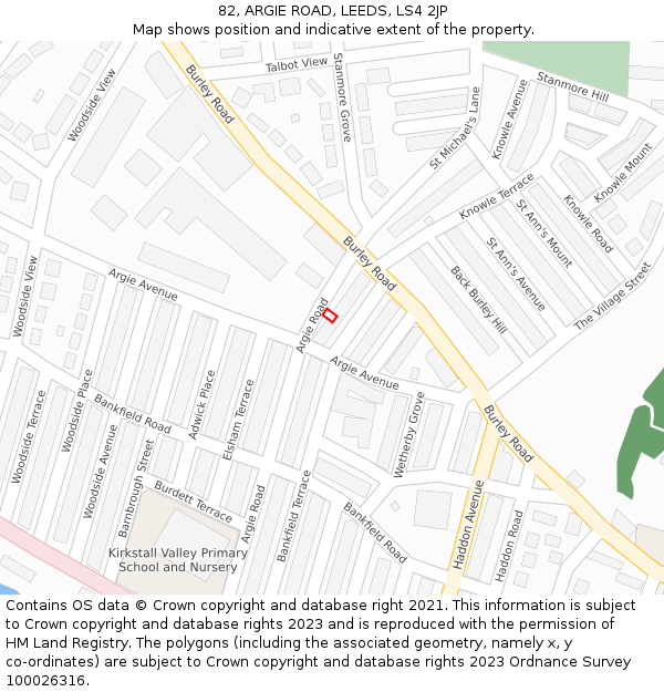 82, ARGIE ROAD, LEEDS, LS4 2JP: Location map and indicative extent of plot