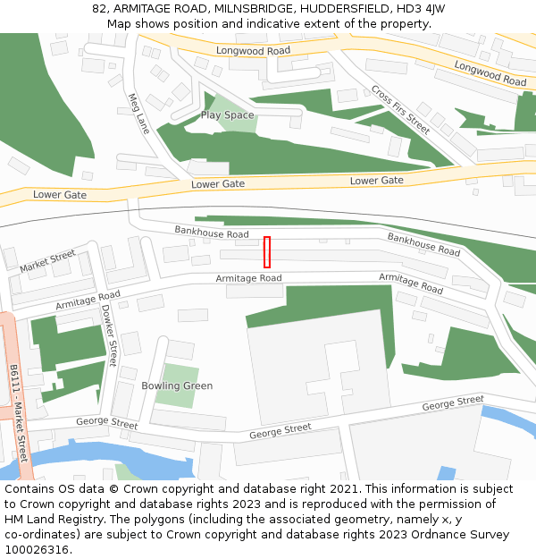 82, ARMITAGE ROAD, MILNSBRIDGE, HUDDERSFIELD, HD3 4JW: Location map and indicative extent of plot