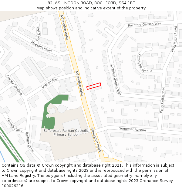 82, ASHINGDON ROAD, ROCHFORD, SS4 1RE: Location map and indicative extent of plot