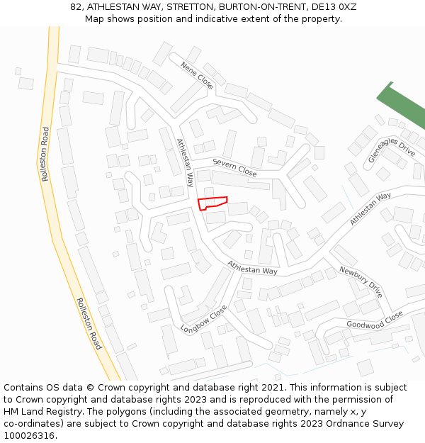 82, ATHLESTAN WAY, STRETTON, BURTON-ON-TRENT, DE13 0XZ: Location map and indicative extent of plot