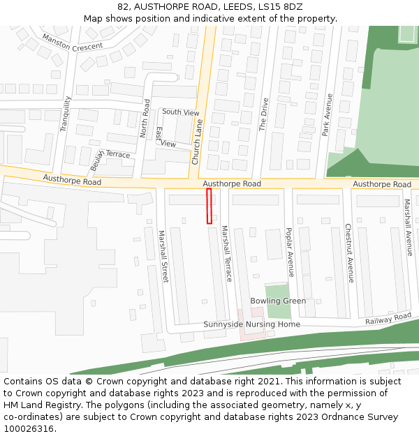 82, AUSTHORPE ROAD, LEEDS, LS15 8DZ: Location map and indicative extent of plot