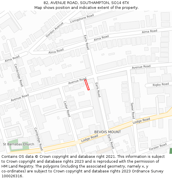 82, AVENUE ROAD, SOUTHAMPTON, SO14 6TX: Location map and indicative extent of plot