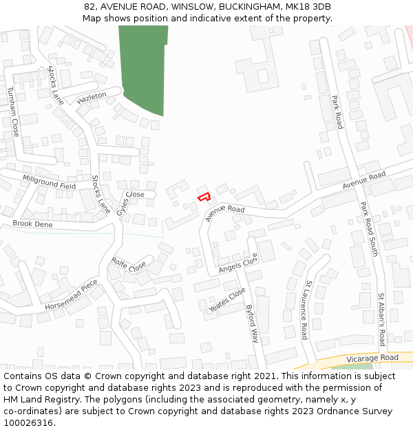 82, AVENUE ROAD, WINSLOW, BUCKINGHAM, MK18 3DB: Location map and indicative extent of plot