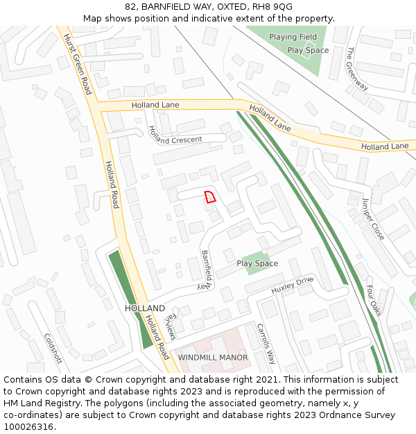 82, BARNFIELD WAY, OXTED, RH8 9QG: Location map and indicative extent of plot