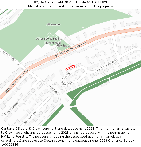 82, BARRY LYNHAM DRIVE, NEWMARKET, CB8 8YT: Location map and indicative extent of plot