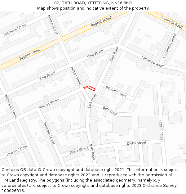82, BATH ROAD, KETTERING, NN16 8ND: Location map and indicative extent of plot
