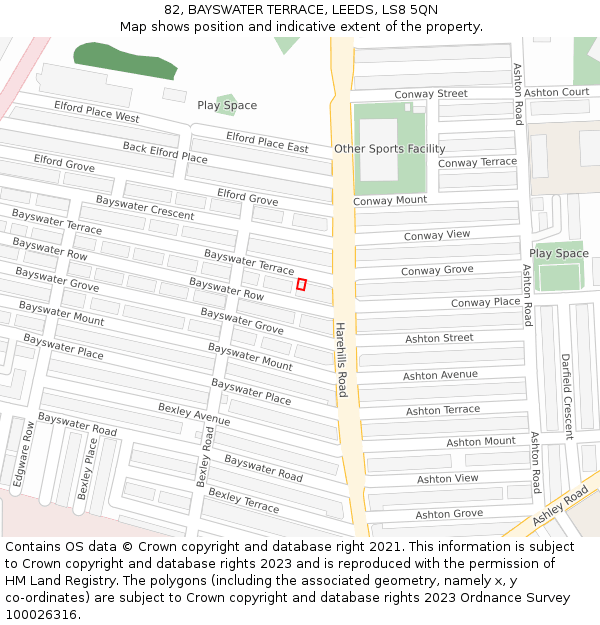 82, BAYSWATER TERRACE, LEEDS, LS8 5QN: Location map and indicative extent of plot