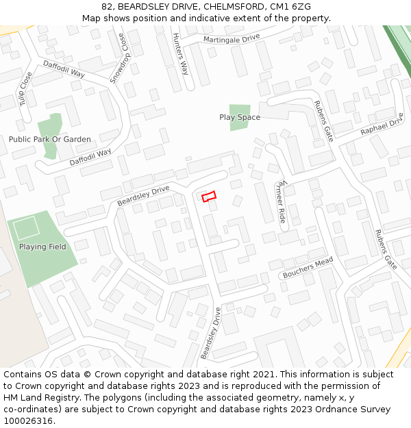 82, BEARDSLEY DRIVE, CHELMSFORD, CM1 6ZG: Location map and indicative extent of plot
