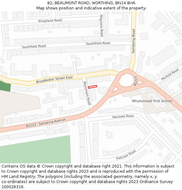 82, BEAUMONT ROAD, WORTHING, BN14 8HA: Location map and indicative extent of plot