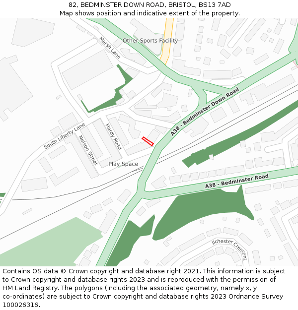 82, BEDMINSTER DOWN ROAD, BRISTOL, BS13 7AD: Location map and indicative extent of plot