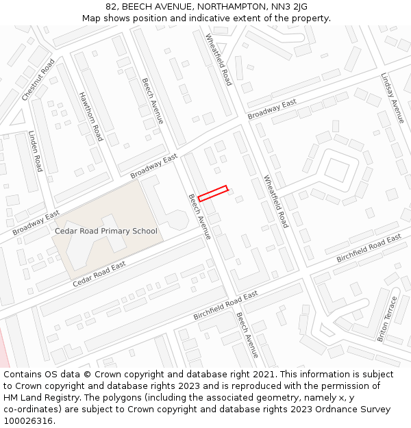 82, BEECH AVENUE, NORTHAMPTON, NN3 2JG: Location map and indicative extent of plot