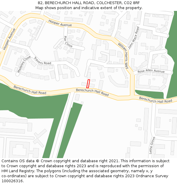 82, BERECHURCH HALL ROAD, COLCHESTER, CO2 8RF: Location map and indicative extent of plot