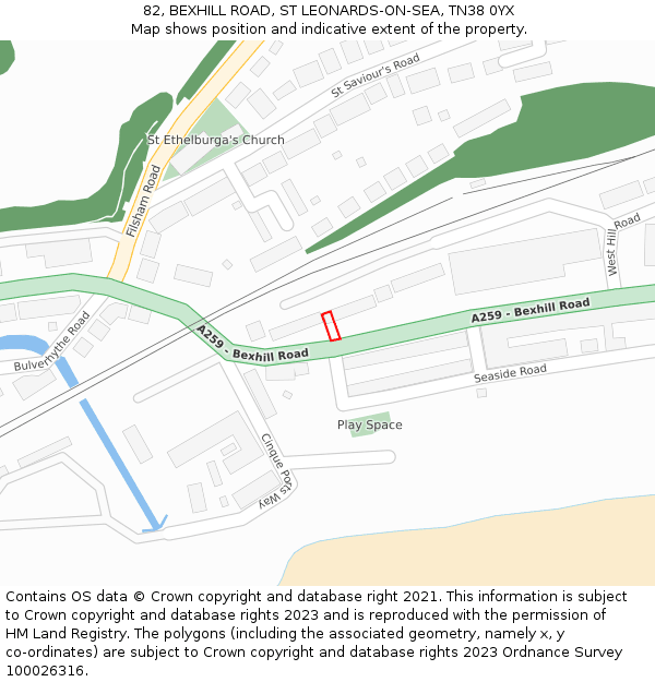 82, BEXHILL ROAD, ST LEONARDS-ON-SEA, TN38 0YX: Location map and indicative extent of plot