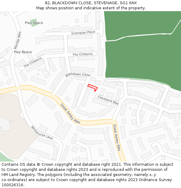 82, BLACKDOWN CLOSE, STEVENAGE, SG1 6AX: Location map and indicative extent of plot