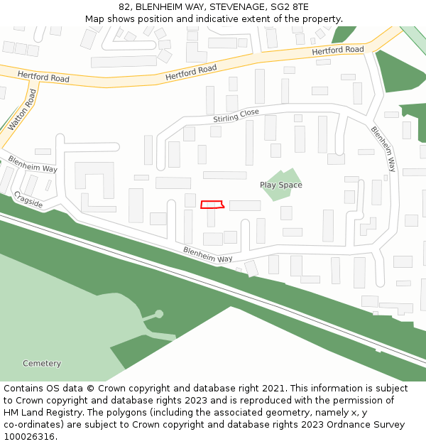 82, BLENHEIM WAY, STEVENAGE, SG2 8TE: Location map and indicative extent of plot
