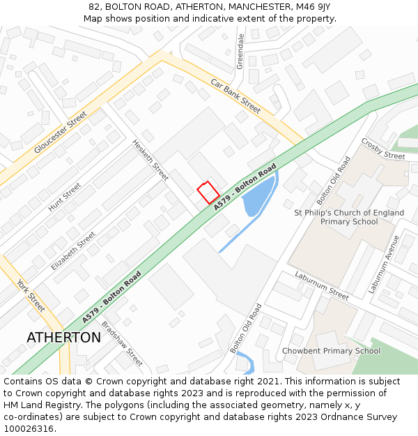 82, BOLTON ROAD, ATHERTON, MANCHESTER, M46 9JY: Location map and indicative extent of plot