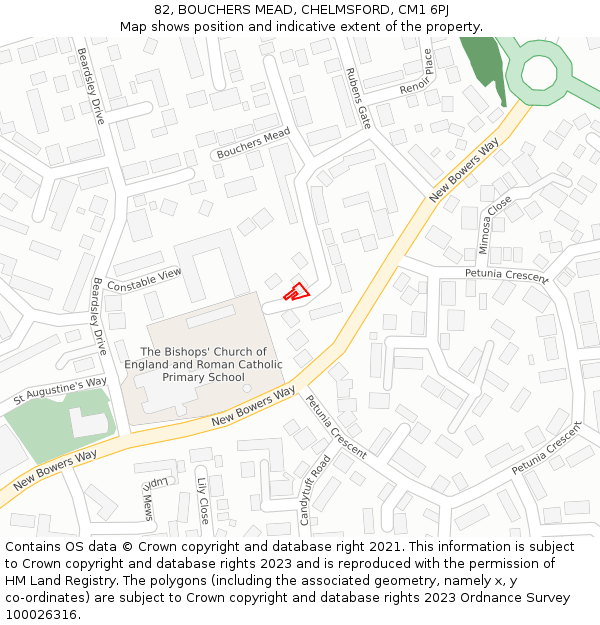 82, BOUCHERS MEAD, CHELMSFORD, CM1 6PJ: Location map and indicative extent of plot