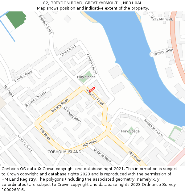 82, BREYDON ROAD, GREAT YARMOUTH, NR31 0AL: Location map and indicative extent of plot