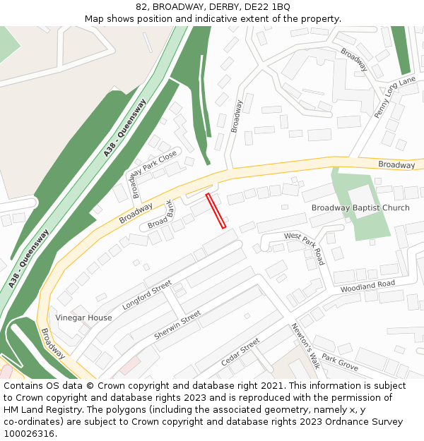 82, BROADWAY, DERBY, DE22 1BQ: Location map and indicative extent of plot