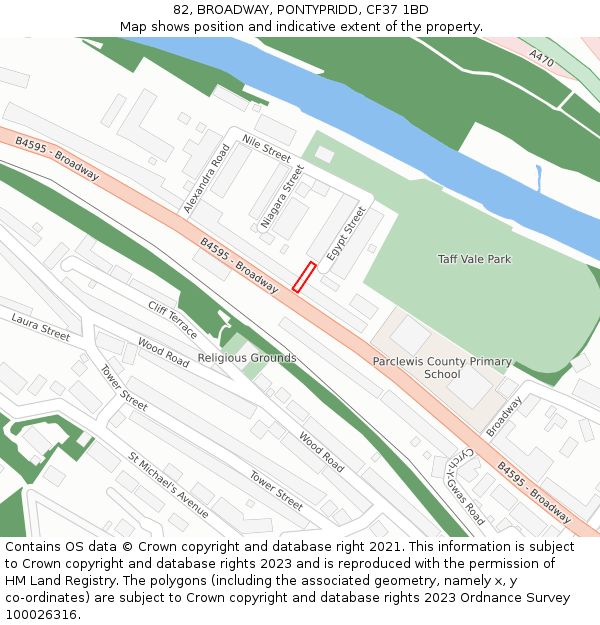 82, BROADWAY, PONTYPRIDD, CF37 1BD: Location map and indicative extent of plot