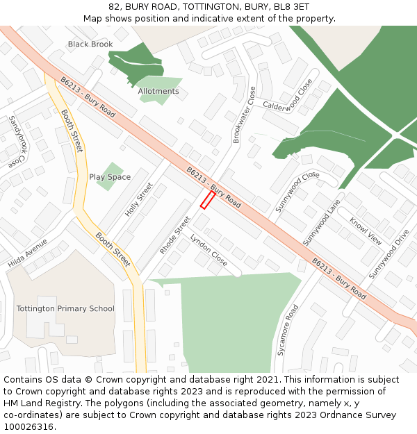 82, BURY ROAD, TOTTINGTON, BURY, BL8 3ET: Location map and indicative extent of plot