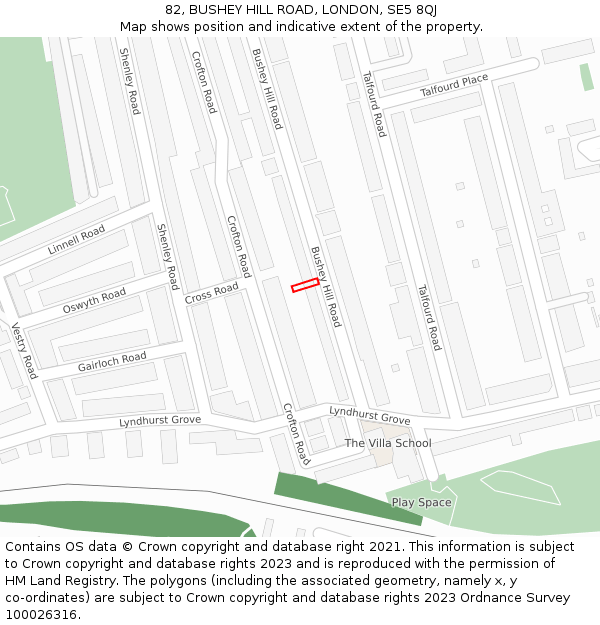 82, BUSHEY HILL ROAD, LONDON, SE5 8QJ: Location map and indicative extent of plot