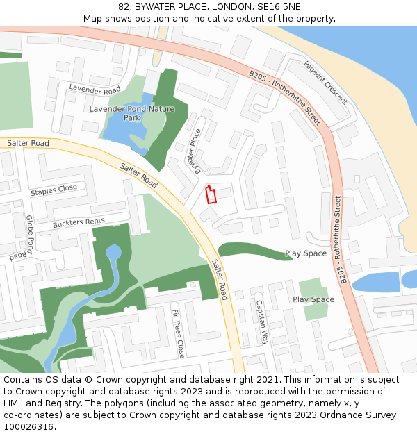 82, BYWATER PLACE, LONDON, SE16 5NE: Location map and indicative extent of plot