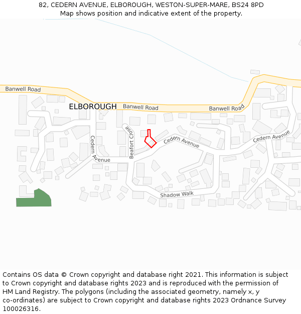 82, CEDERN AVENUE, ELBOROUGH, WESTON-SUPER-MARE, BS24 8PD: Location map and indicative extent of plot