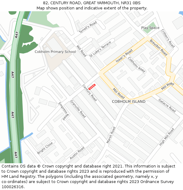 82, CENTURY ROAD, GREAT YARMOUTH, NR31 0BS: Location map and indicative extent of plot