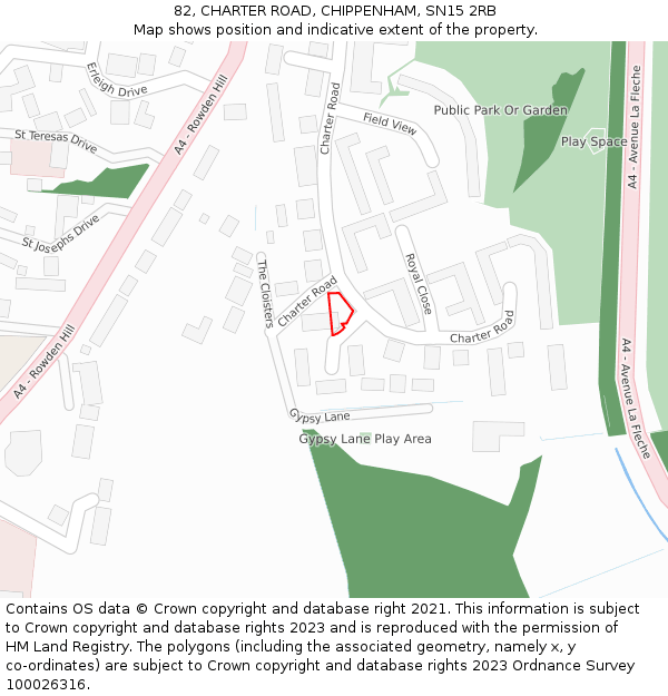 82, CHARTER ROAD, CHIPPENHAM, SN15 2RB: Location map and indicative extent of plot